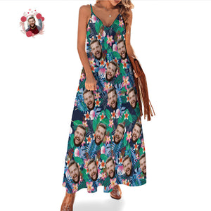 Custom Face Sling Hawaiian Style Long Dress Colorful Flowers