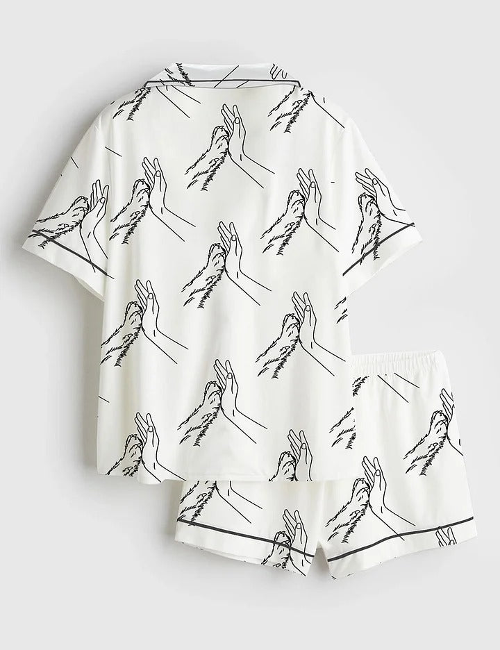 Women's Dog Hands Short Sleeve Satin Pajama Set