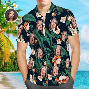 Custom Hawaiian Shirts Orange Flowers Design Aloha Beach Shirt For Men