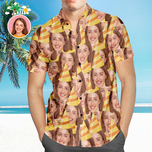 Custom Photo Hawaiian Shirt Couple Wears Personalized Face Hawaiian Shirt Birthday Gift