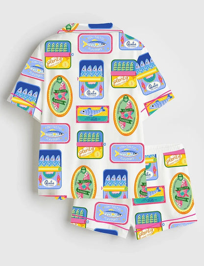 Women’s Sardinetin Sardine Art Print Short Sleeve Satin Pajama Set