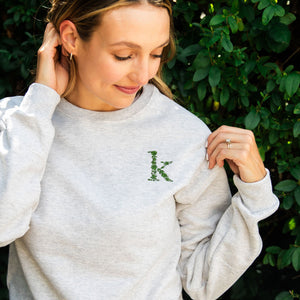 Embroidered Floral Initial Crewneck Sweatshirt ,Cute Custom Fall Sweatshirt, Pretty and Cozy Embroidered Fall Vibes Sweatshirt GEMMA