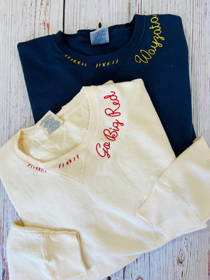 Embroidered Neck Sweatshirt, Vintage Inspired Sweatshirt, Hand Embroidered, Custom Embroidered Sweatshirt, Embroidered Crewneck