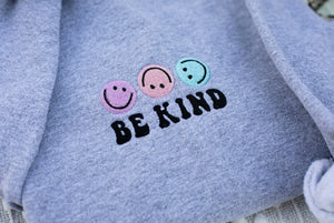 Be Kind Embroidered Crewneck - Trendy Crewneck, Embroidery Sweatshirt, Smiley Face Sweatshirt, Embroidered Crewneck Sweatshirt