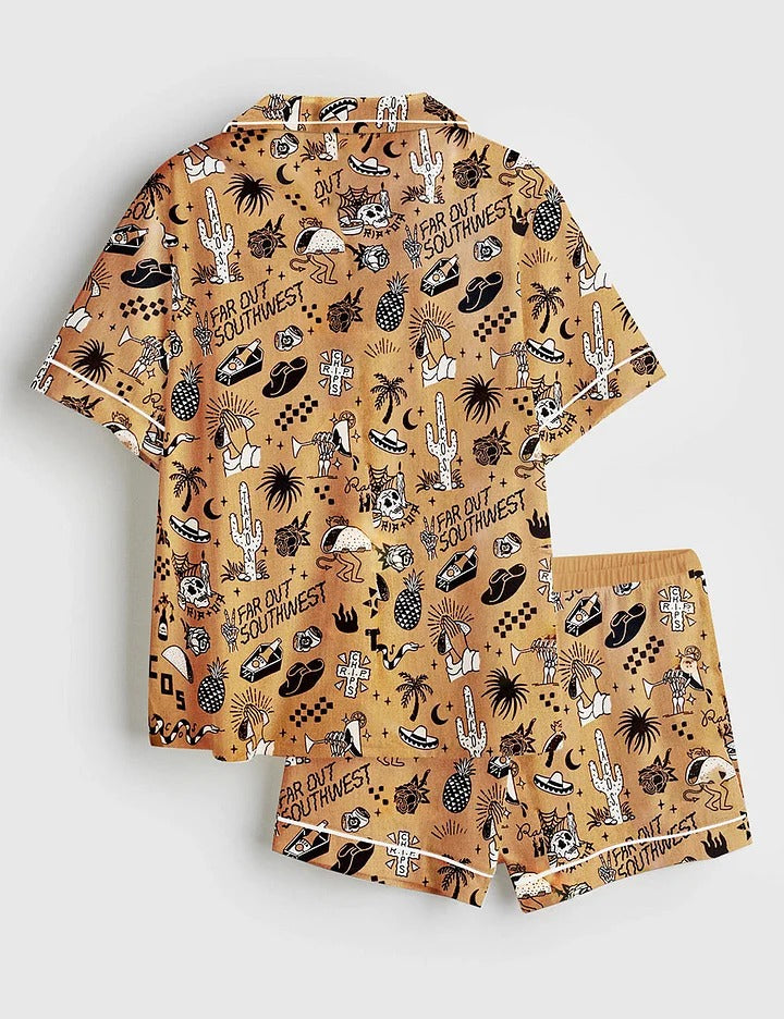 Women's Far Out Southwest Short Sleeve Satin Pajama Set