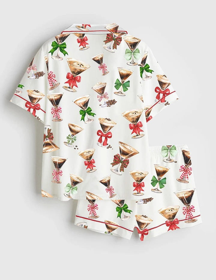 Women's Espresso Martinis Short Sleeve Satin Pajama Set