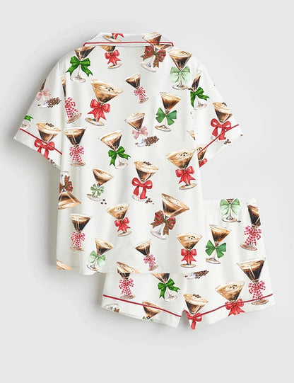 Women's Espresso Martinis Short Sleeve Satin Pajama Set