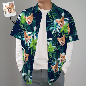 Custom Hawaiian Shirt with Face Custom Dog Face Hawaiian Shirt Leaves Tropical Shirts