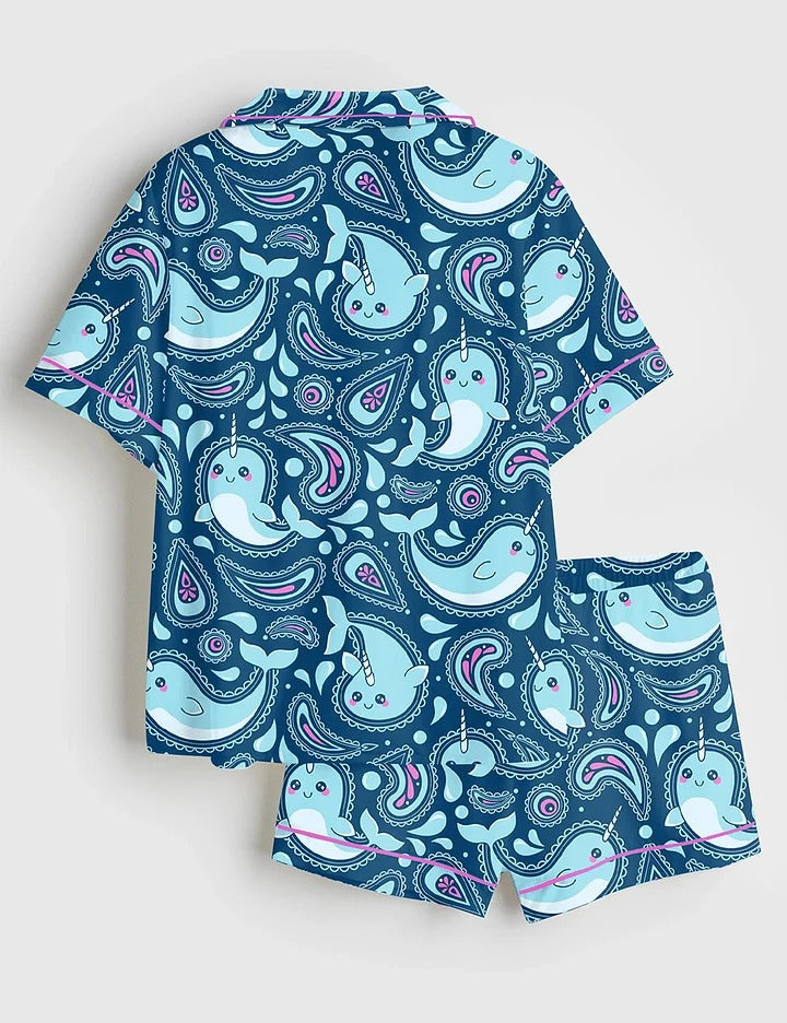 Women’s Narwhal Paisley Short Sleeve Satin Pajama Set