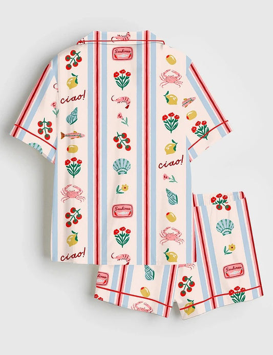 Women’s Italy Drawing La dolce vita Short Sleeve Satin Pajama Set