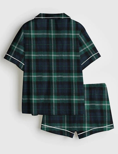 Women's Plaid Print Short Sleeve Pajama Set