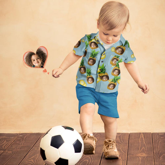 Custom Face Hawaiian Shirt Kid's All Over Print Big Pineapple Short Sleeve Shirt