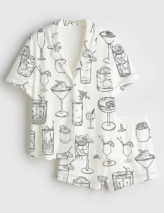 Women’s Cocktail Signature Wedding Drink Short Sleeve Satin Pajama Set