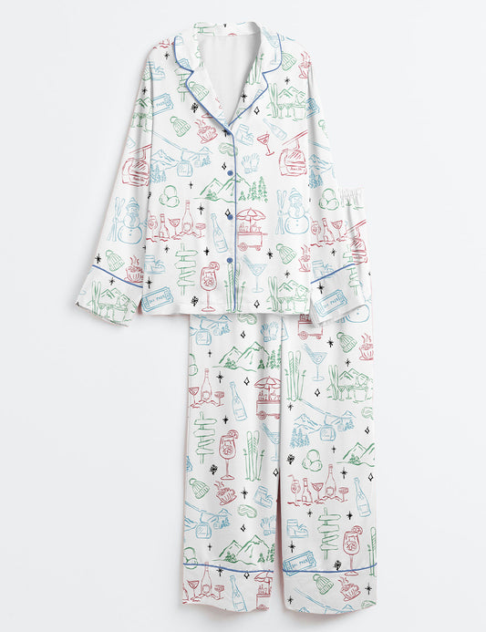 Women's Apres Ski Bachelorette Winter Holiday Cocktail Party Apres Ski Cocktail ?lub Long Sleeve Satin Pajama Set