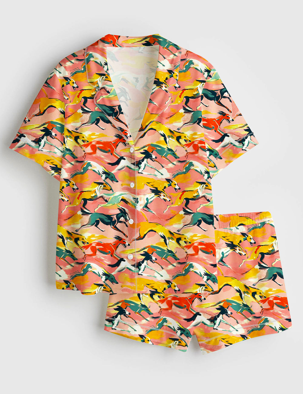 Women’s Retro Greyhound Vintage Racing Dog Short Sleeve Satin Pajama Set