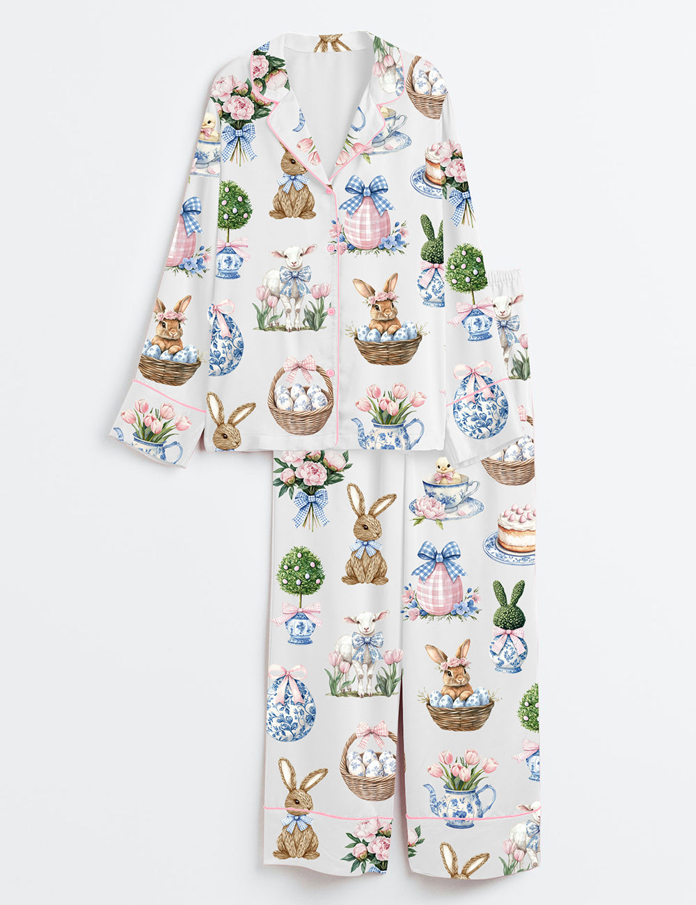 Women's Coquette Easter Bunny Long Sleeve Satin Pajama Set