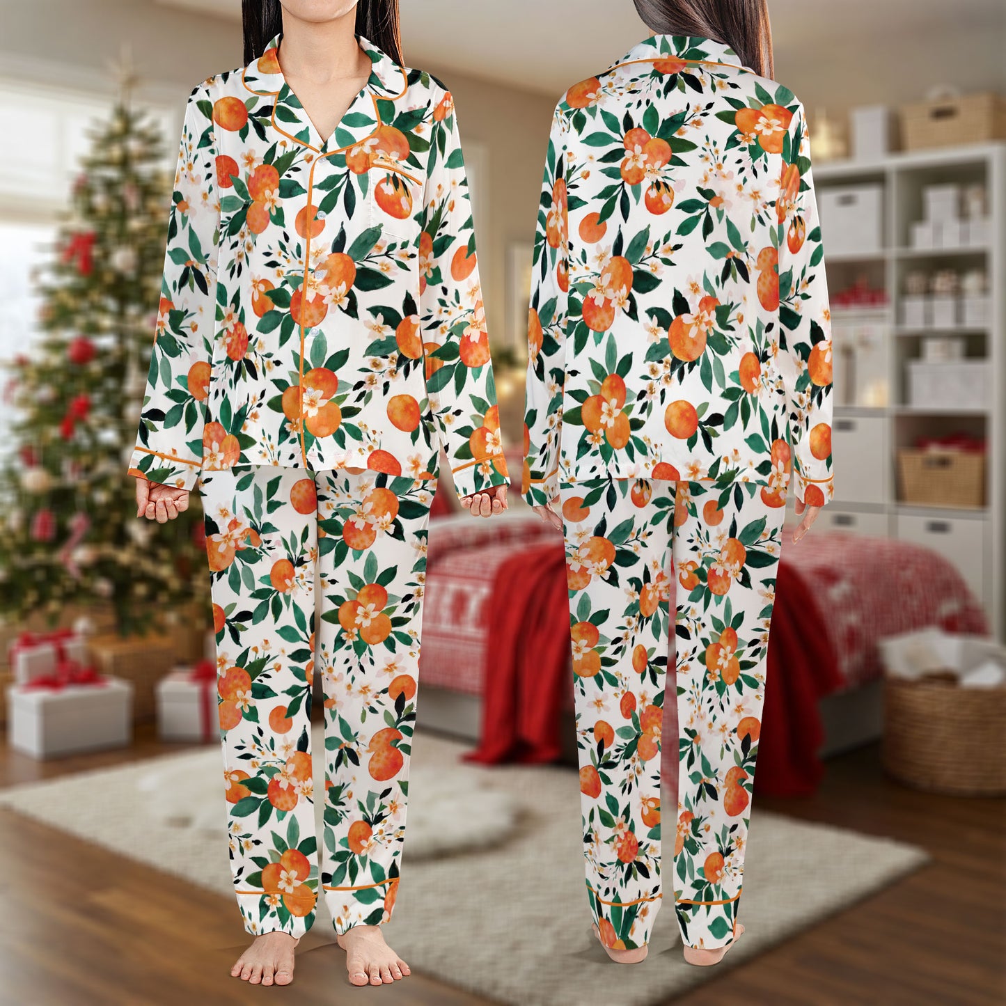 Orange Blossom Pajama Set – Floral Print Pajamas | Cozy Pajama Gift Set, Cute Pajamas for My Love, Family Pajamas for Women, Men, Kids & Youth HPRPJMADL-21