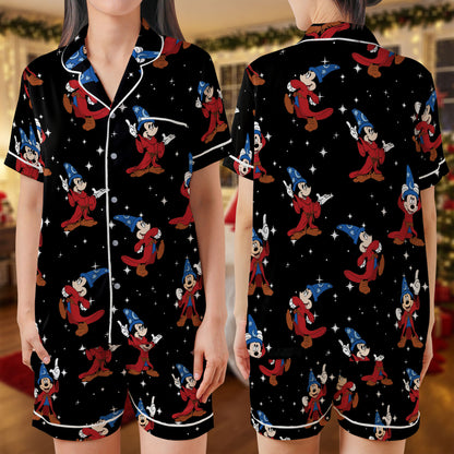 Magic Wizard Short Pajama Set – Cartoon Sorcerer Print Sleepwear | Fun Cozy Pajamas for Women, Men, Kids & Youth, Matching Family Holiday Pajama Gift Set HPRPJMADS-05
