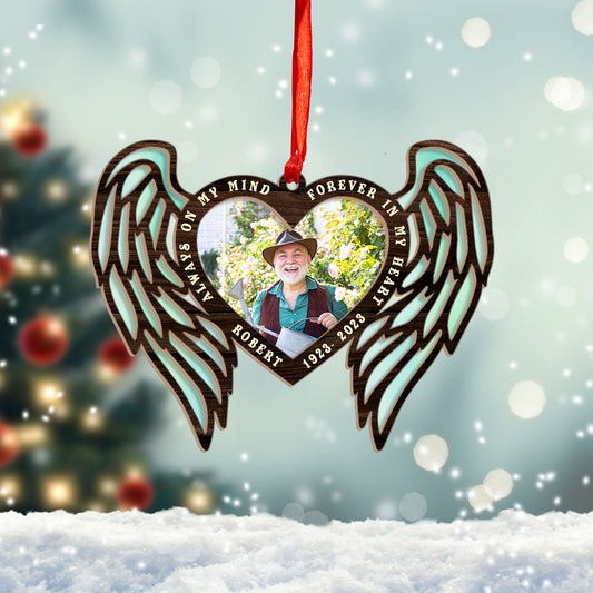 Custom Photo Always On My Mid Forever In My Heart Angel Ornament, Memorial Ornament, Christmas 2023 Ornament, Memorial Gift Idea