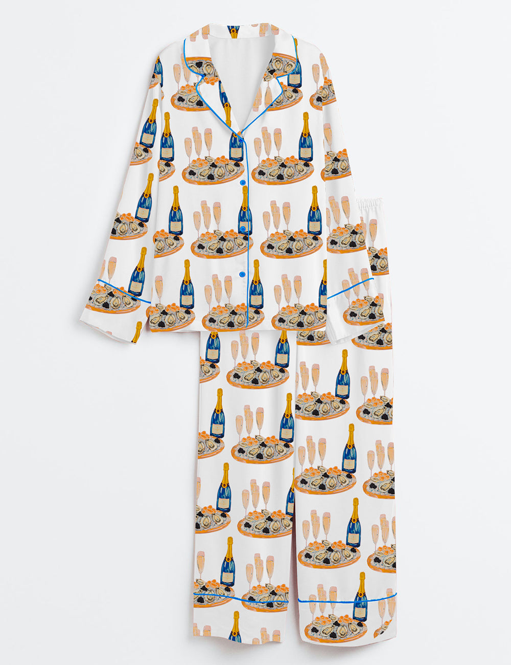 Women's Champagne Glasses Caviar Long Sleeve Satin Pajama Set