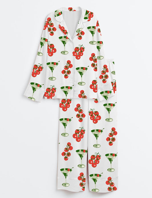Women’s Tomato Girl Summer Tomato Cocktail Long Sleeve Satin Pajama Set