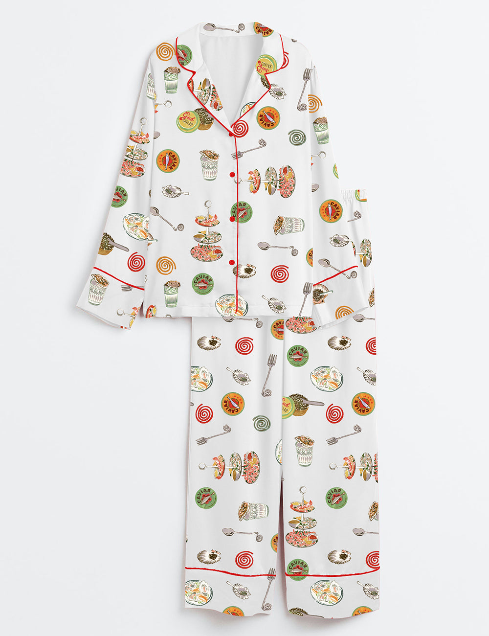 Women’s Caviar Art Print Long Sleeve Satin Pajama Set