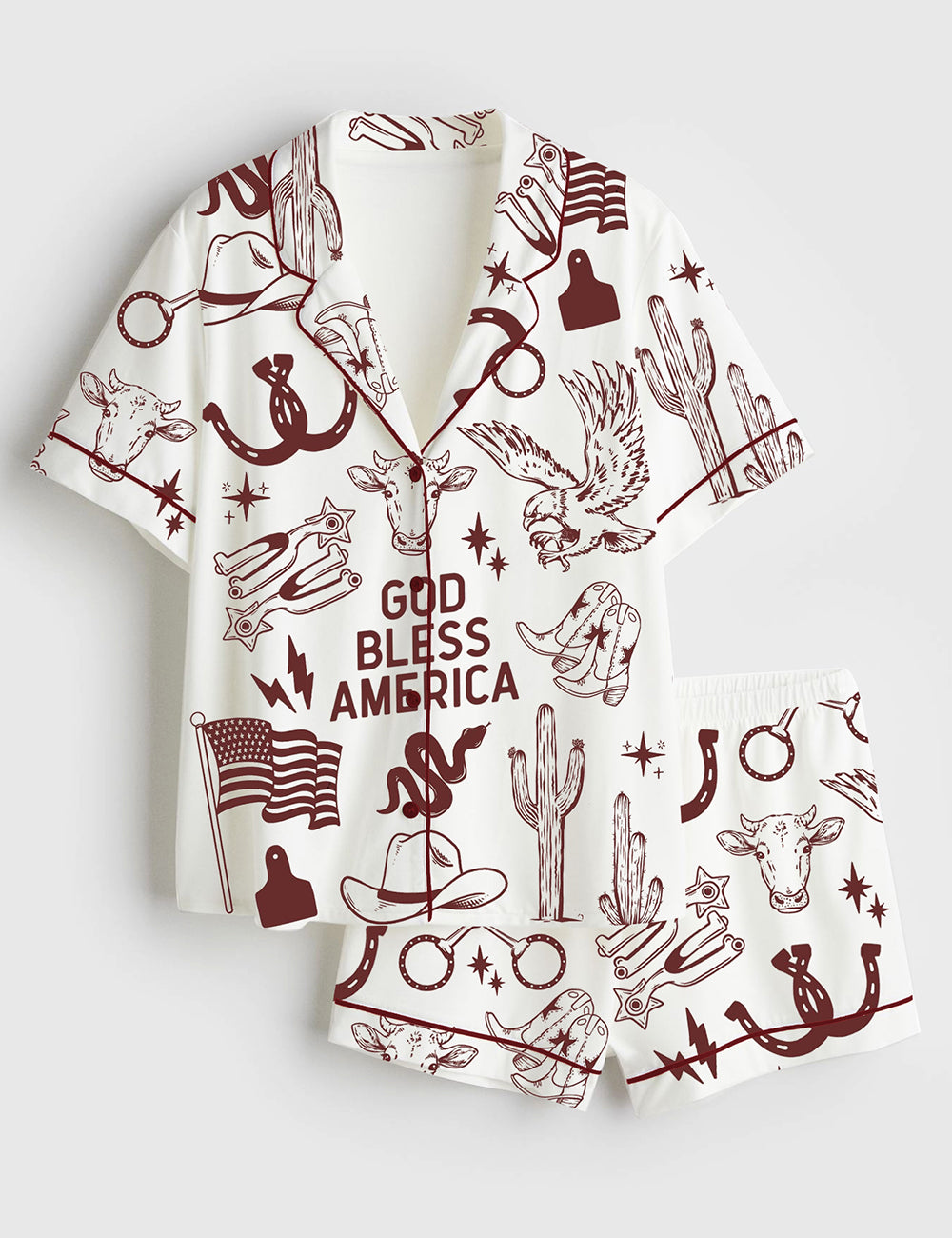 Women’s God Bless America Short Sleeve Satin Pajama Set