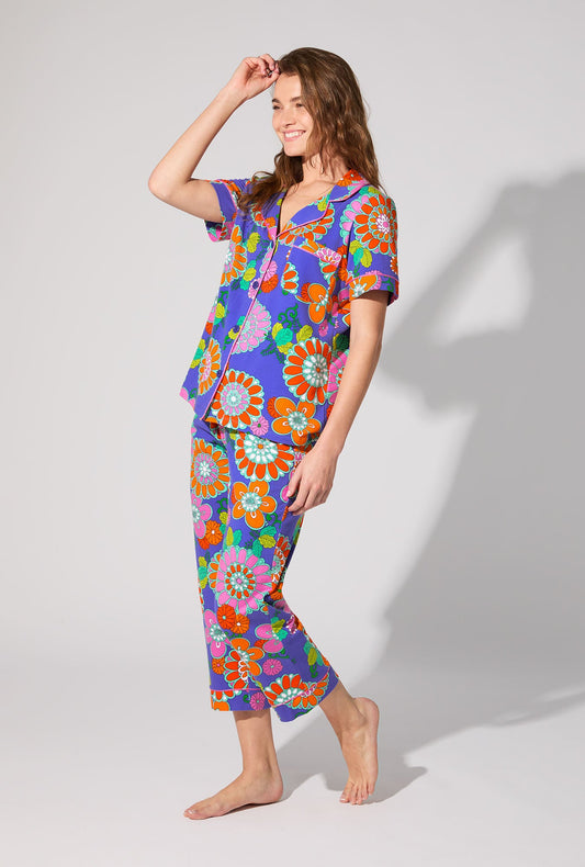 BedHead X Trina Turk Tokyo Floral Short Sleeve Classic Stretch Jersey Cropped PJ Set