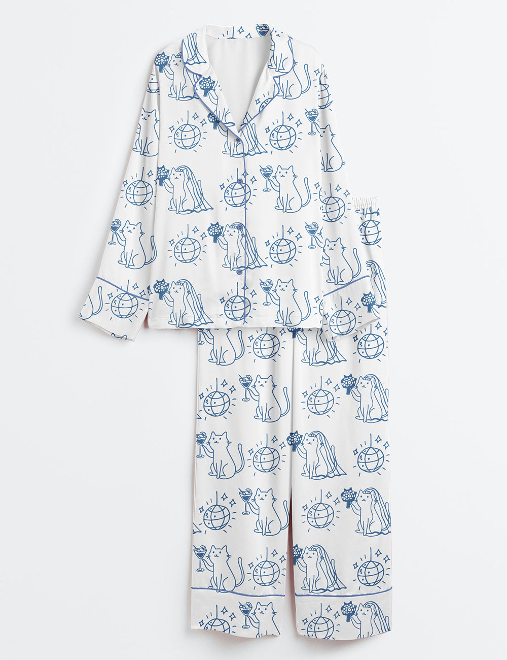 Women’s Just Married Honeymoon Husband And Wife Wedding Party Long Sleeve Satin Pajama Set