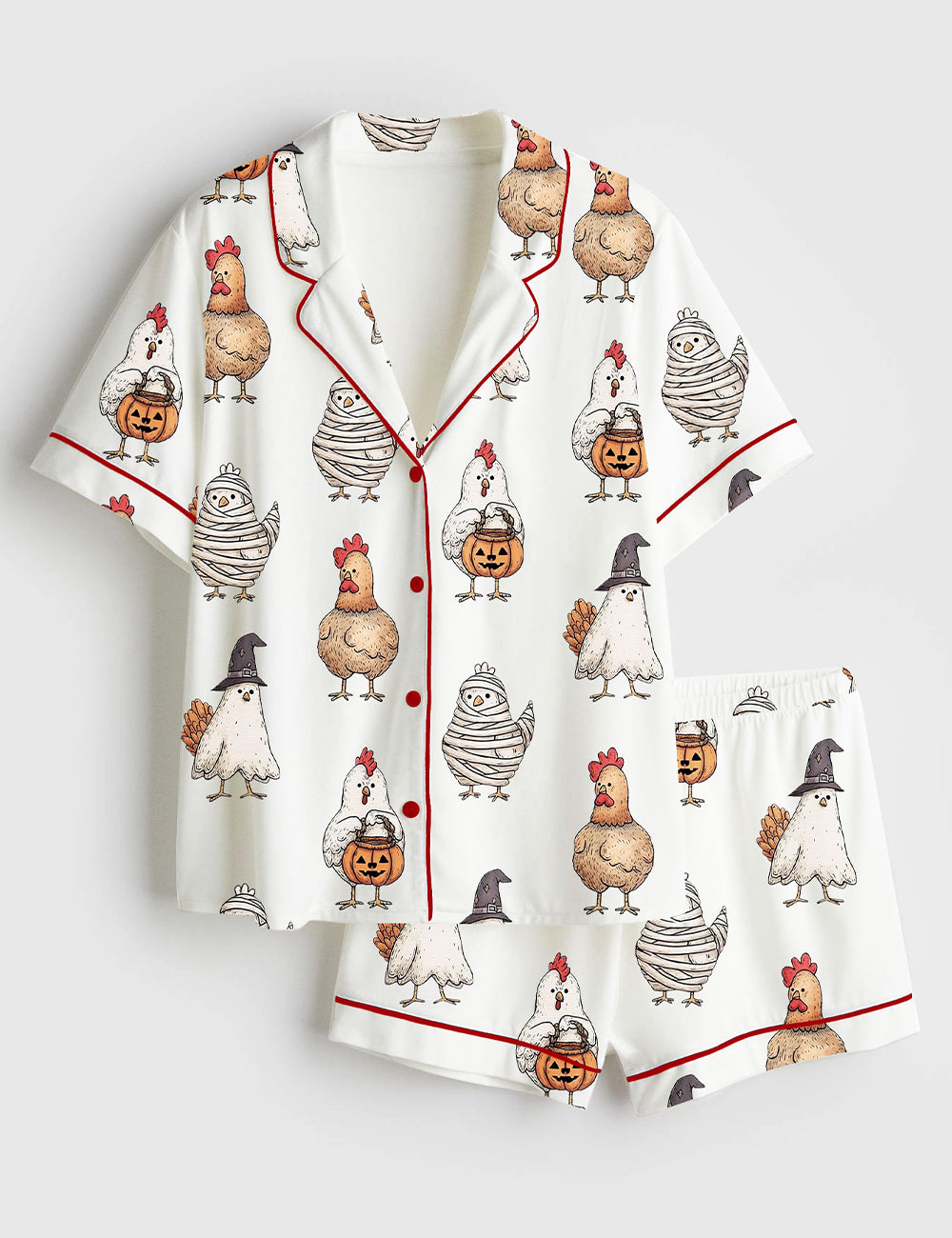 Women’s Chick Or Treat Halloween Chicken Short Sleeve Satin Pajama Set