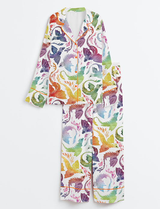 Women’s Dragon Fire Rainbow Long Sleeve Satin Pajama Set