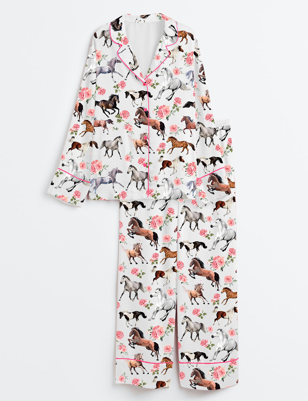 Women’s Western Kentucky Derby 151st Run For The Roses Horse Racing Lover Print Long Sleeve Satin Pajama Set