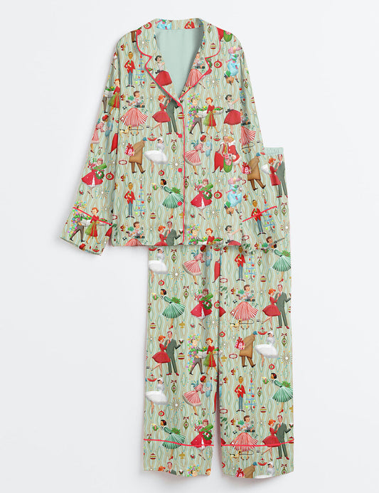 Women's 1950s Retro Vintage Christmas Satin Pajama Set