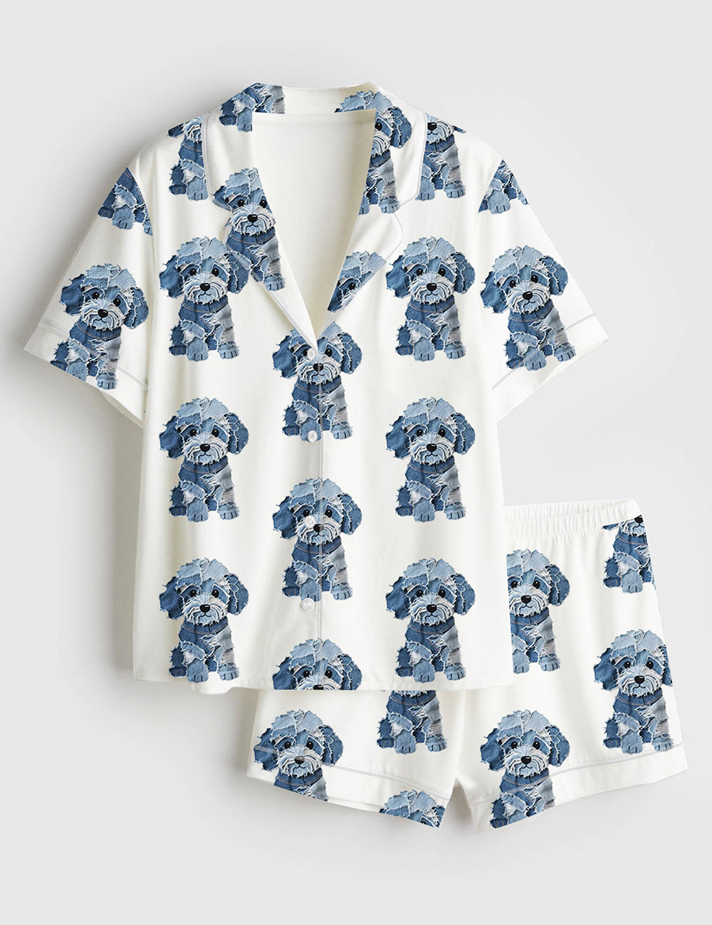 Women’s Teddy Dog Lover Short Sleeve Satin Pajama Set