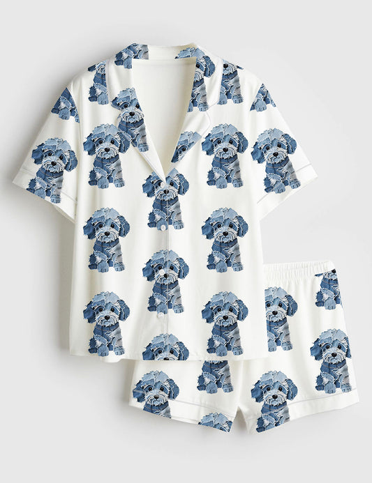 Women’s Teddy Dog Lover Short Sleeve Satin Pajama Set