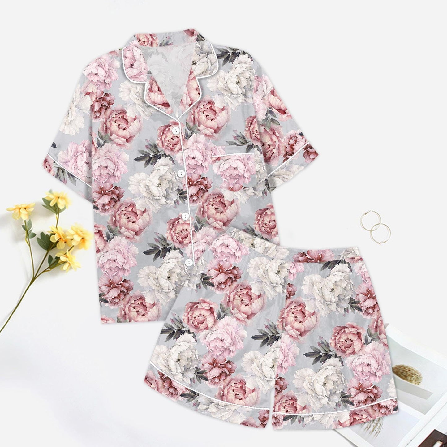 GEWSEY Womens Pajamas Set Summer Short Sleeve Pjs Button Down Loungewear Soft Sleepwear (Pink, S)