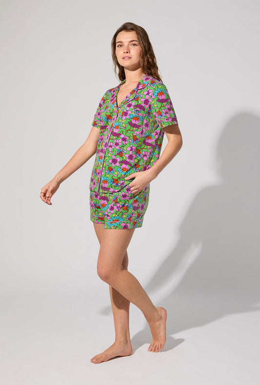 BedHead X Trina Turk Garden Floral Short Sleeve Classic Shorty Stretch Jersey PJ Set