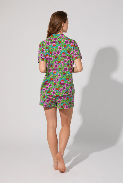 BedHead X Trina Turk Garden Floral Short Sleeve Classic Shorty Stretch Jersey PJ Set