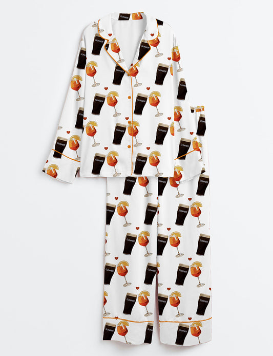 Women’s Guinness And Aperol Spritz Long Sleeve Satin Pajama Set