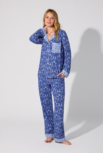 Bloomscape Blue Long Sleeve Classic Stretch Jersey PJ Set