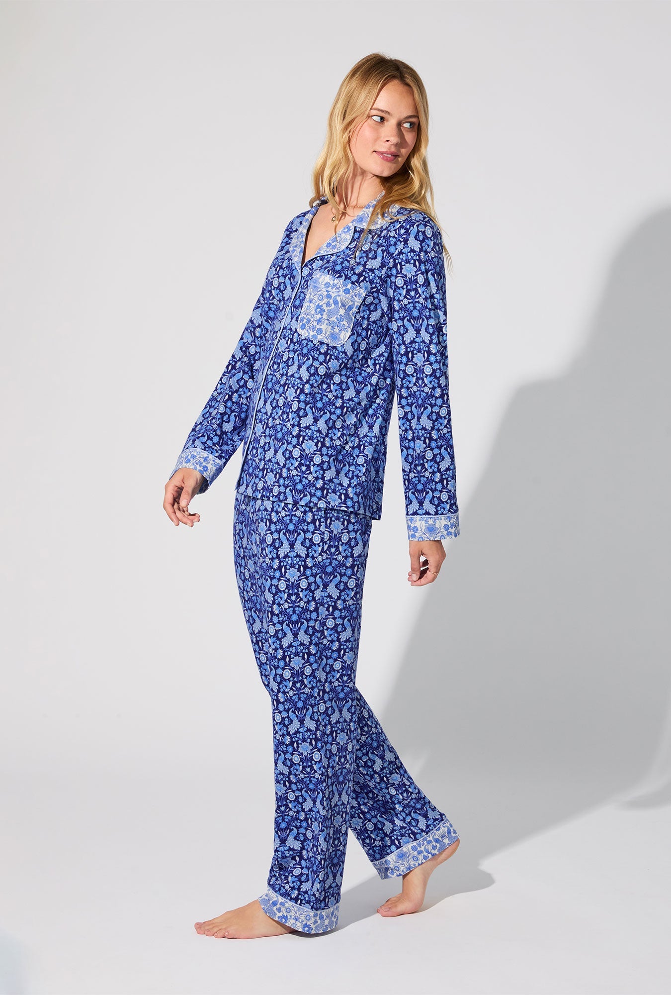 Bloomscape Blue Long Sleeve Classic Stretch Jersey PJ Set