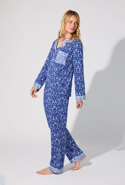 Bloomscape Blue Long Sleeve Classic Stretch Jersey PJ Set