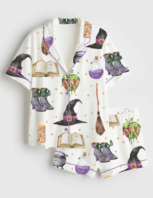 Women’s Coquette Halloween Spooky Season Witchy Short Sleeve Satin Pajama Set