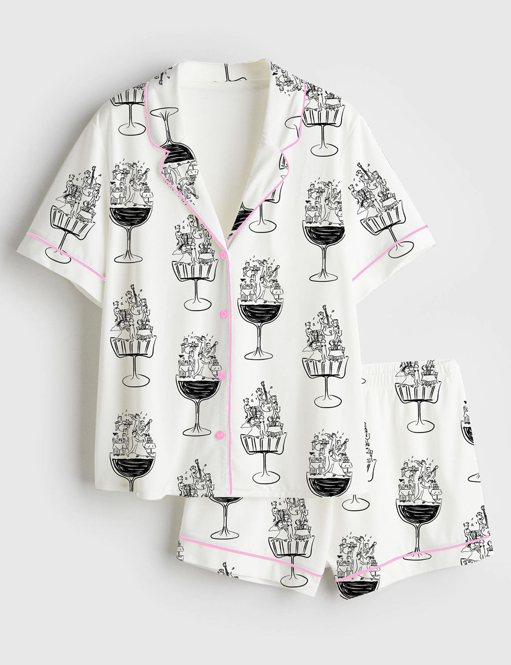 Women’s Wedding Music Entertainment Hand Drawn Whimsical Wedding Performer Short Sleeve Satin Pajama Set