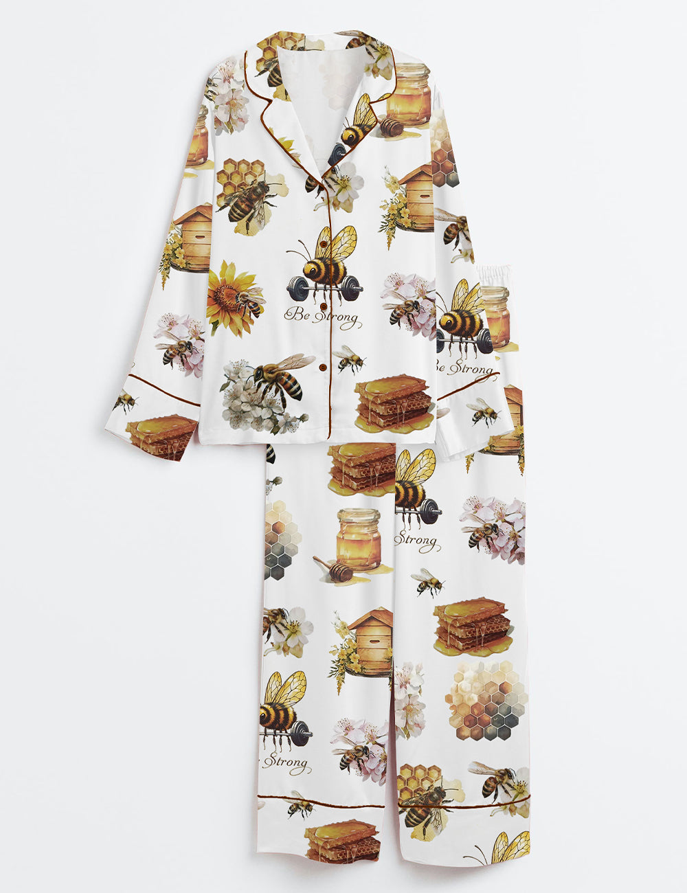 Women's Bee Strong Sunflower Long Sleeve Satin Pajama Set