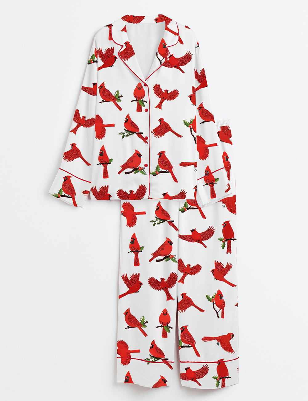 Women's Northern Cardinal Bird Long Sleeve Satin Pajama Set