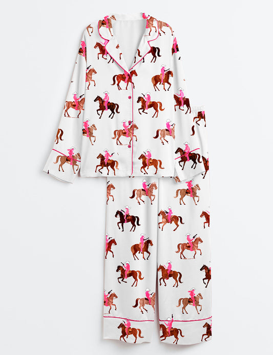 Women's Gangstas Paradise Cowboys Horses Rodeo Long Sleeve Satin Pajama Set