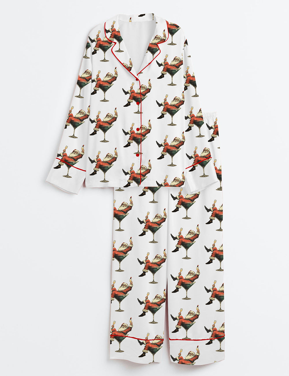 Women’s Santa Cheers Vintage Christmas Long Sleeve Satin Pajama Set