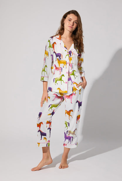 Equestrian Parade 3/4 Sleeve Classic Stretch Jersey Cropped PJ Set