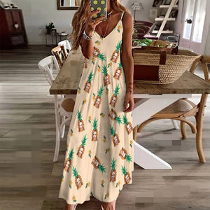 Custom Face Sling Hawaiian Style Long Dress Pineapple Pattern Tropical Floral